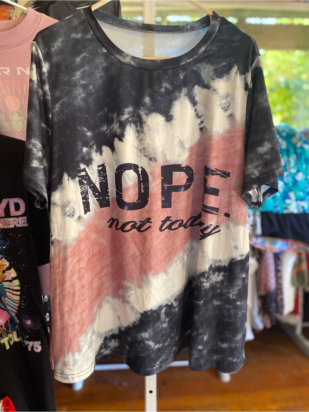 Casual 'NOPE, not today' Black & Pink Tie-Dye Women's Tee